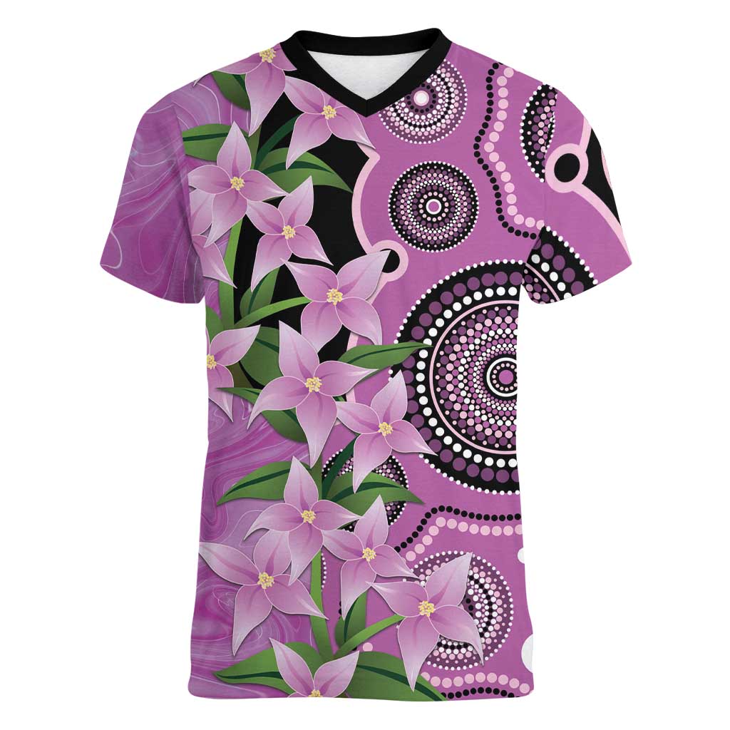 Australia Boronia Women V-Neck T-Shirt Aussie Native Flowers Indigenous Art - Aussie Hoodie