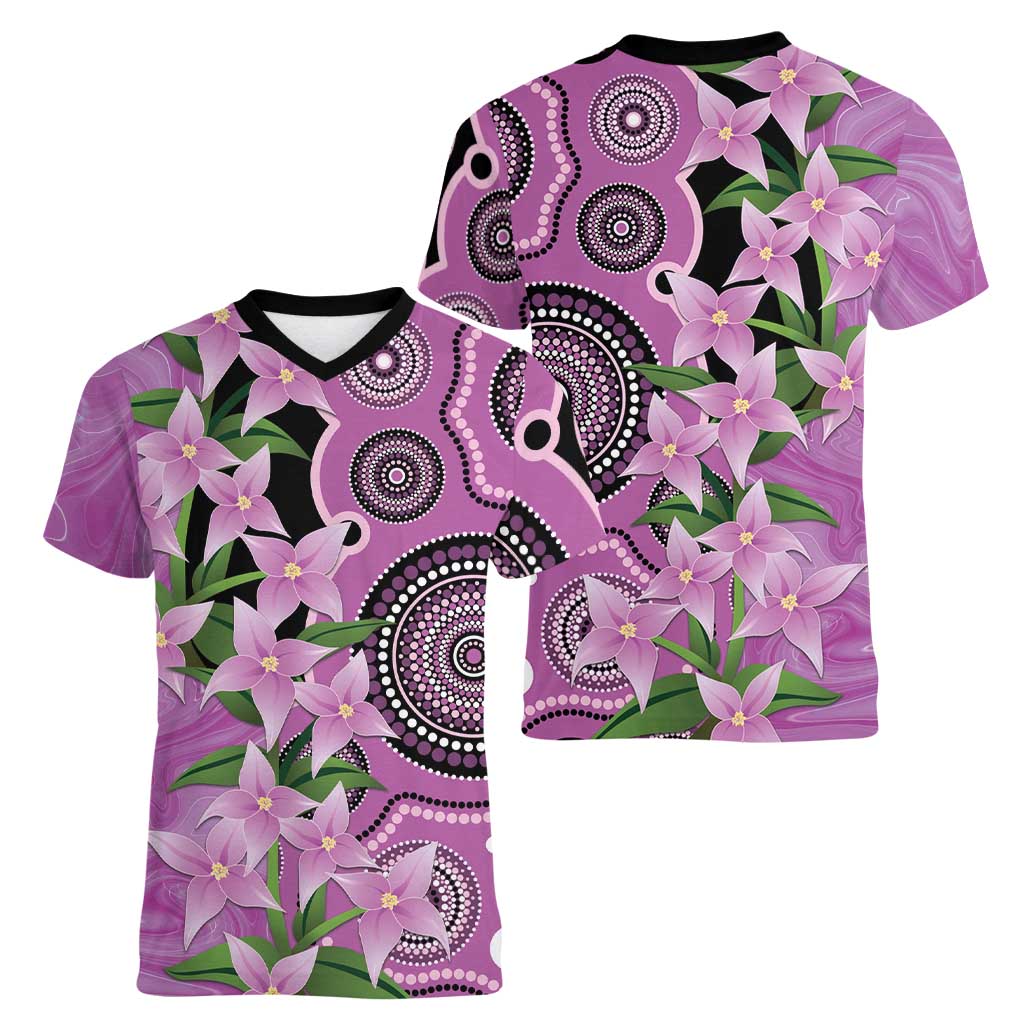 Australia Boronia Women V-Neck T-Shirt Aussie Native Flowers Indigenous Art - Aussie Hoodie