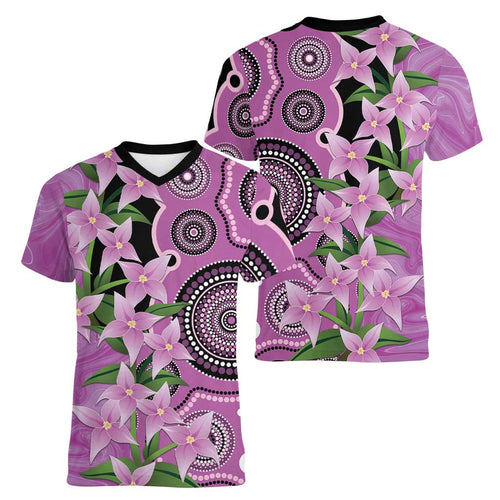 Australia Boronia Women V-Neck T-Shirt Aussie Native Flowers Indigenous Art - Aussie Hoodie