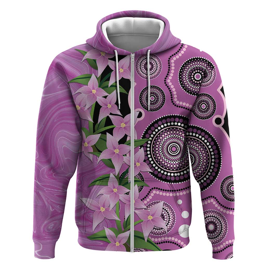 Australia Boronia Zip Hoodie Aussie Native Flowers Indigenous Art - Aussie Hoodie