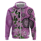 Australia Boronia Zip Hoodie Aussie Native Flowers Indigenous Art - Aussie Hoodie