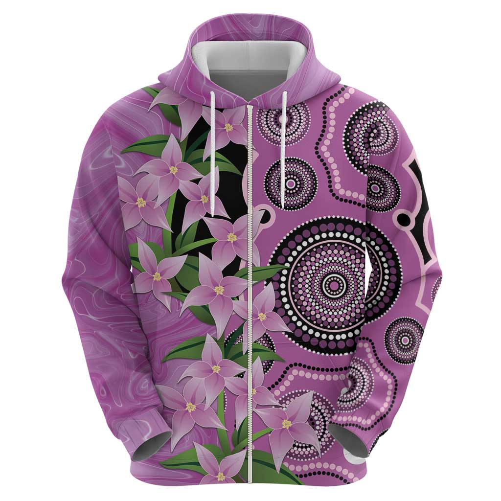Australia Boronia Zip Hoodie Aussie Native Flowers Indigenous Art - Aussie Hoodie