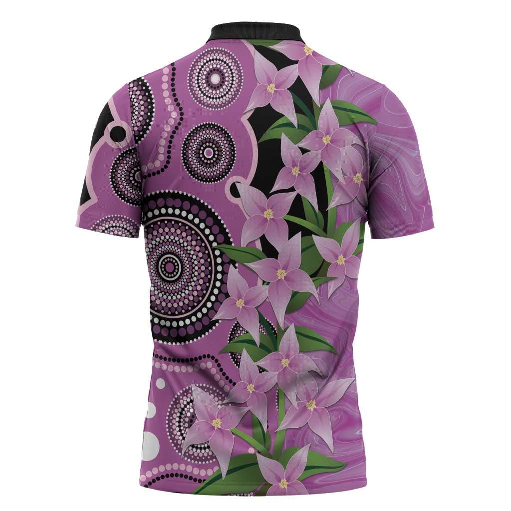 Australia Boronia Zipper Polo Shirt Aussie Native Flowers Indigenous Art - Aussie Hoodie