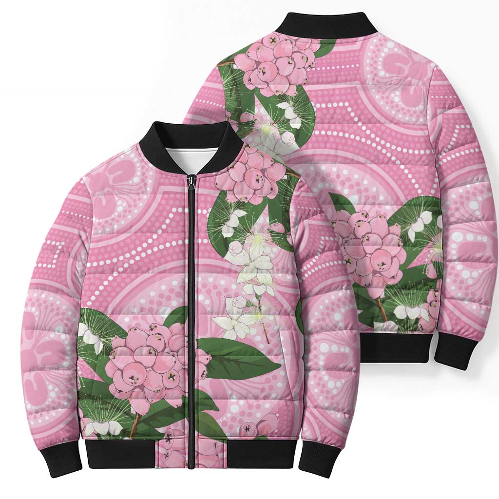 Australia Lilly Pilly Riberry Bomber Puffer Jacket Aussie Native Flowers Indigenous Art - Aussie Hoodie