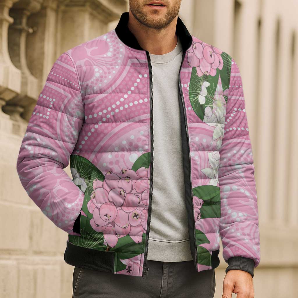 Australia Lilly Pilly Riberry Bomber Puffer Jacket Aussie Native Flowers Indigenous Art - Aussie Hoodie