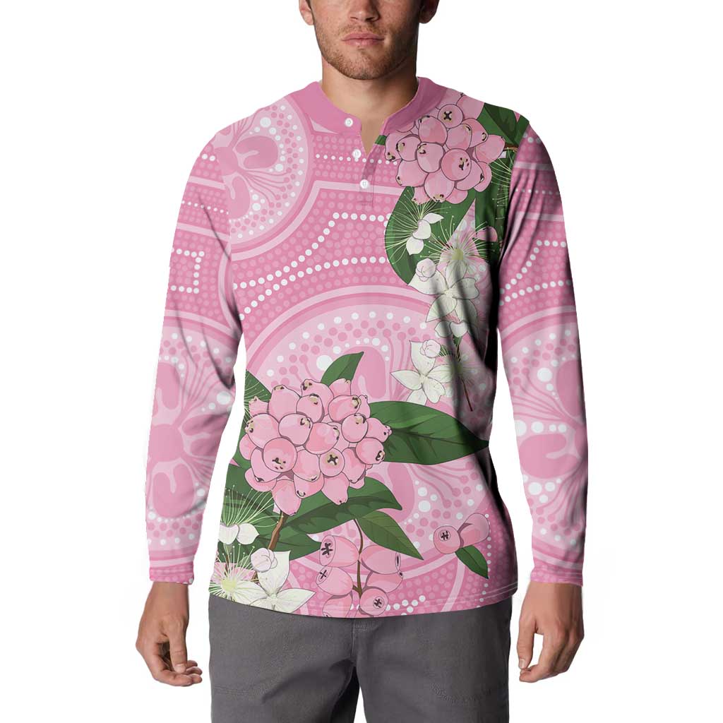 Australia Lilly Pilly Riberry Button Sweatshirt Aussie Native Flowers Indigenous Art - Aussie Hoodie