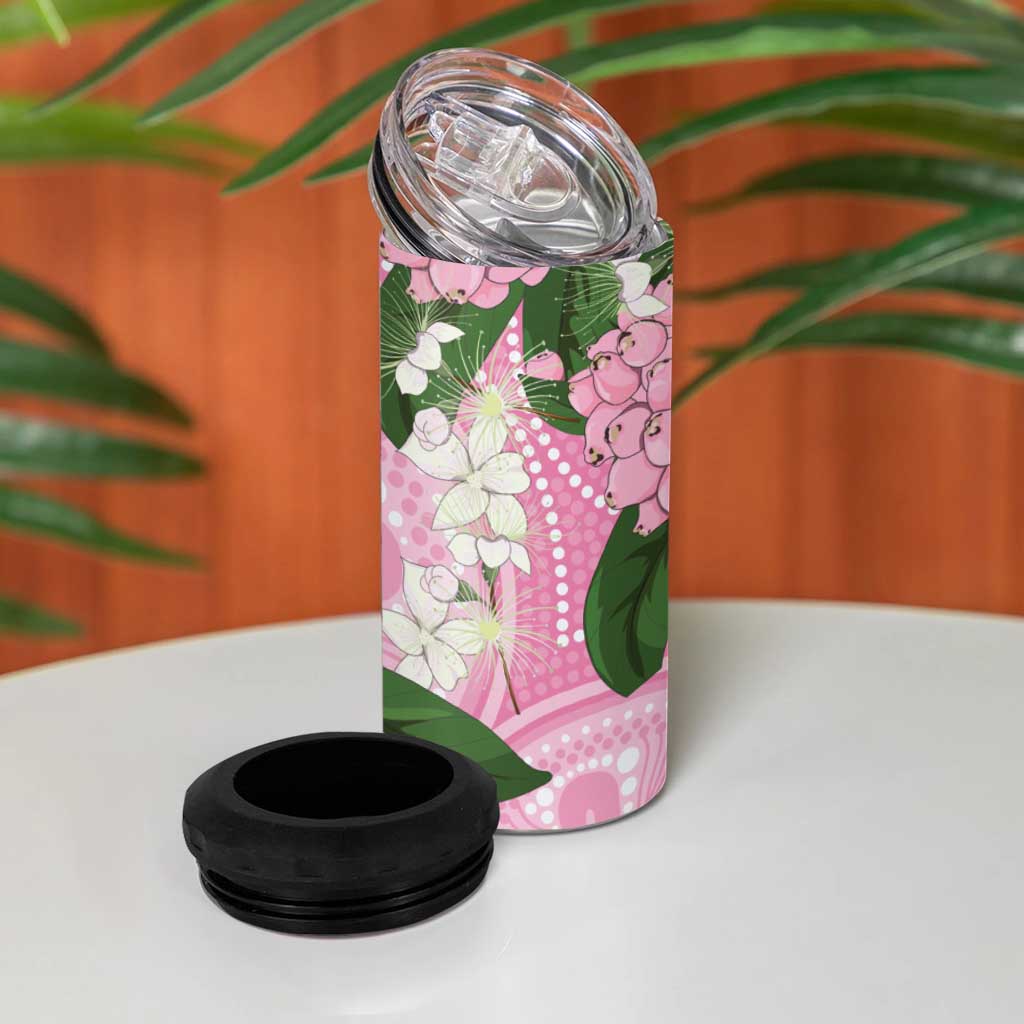 Australia Lilly Pilly Riberry 4 in 1 Can Cooler Tumbler Aussie Native Flowers Indigenous Art - Aussie Hoodie