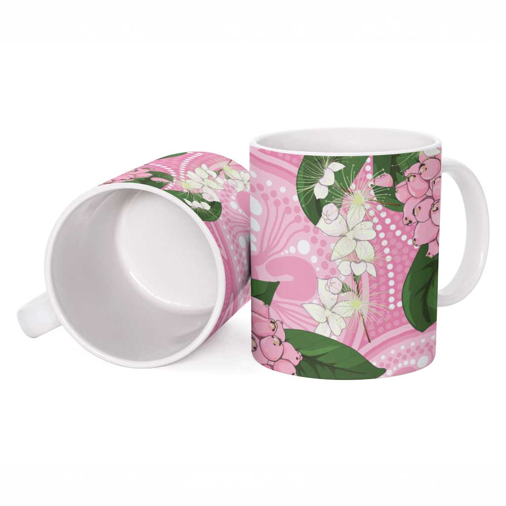 Australia Lilly Pilly Riberry Ceramic Mug Aussie Native Flowers Indigenous Art - Aussie Hoodie