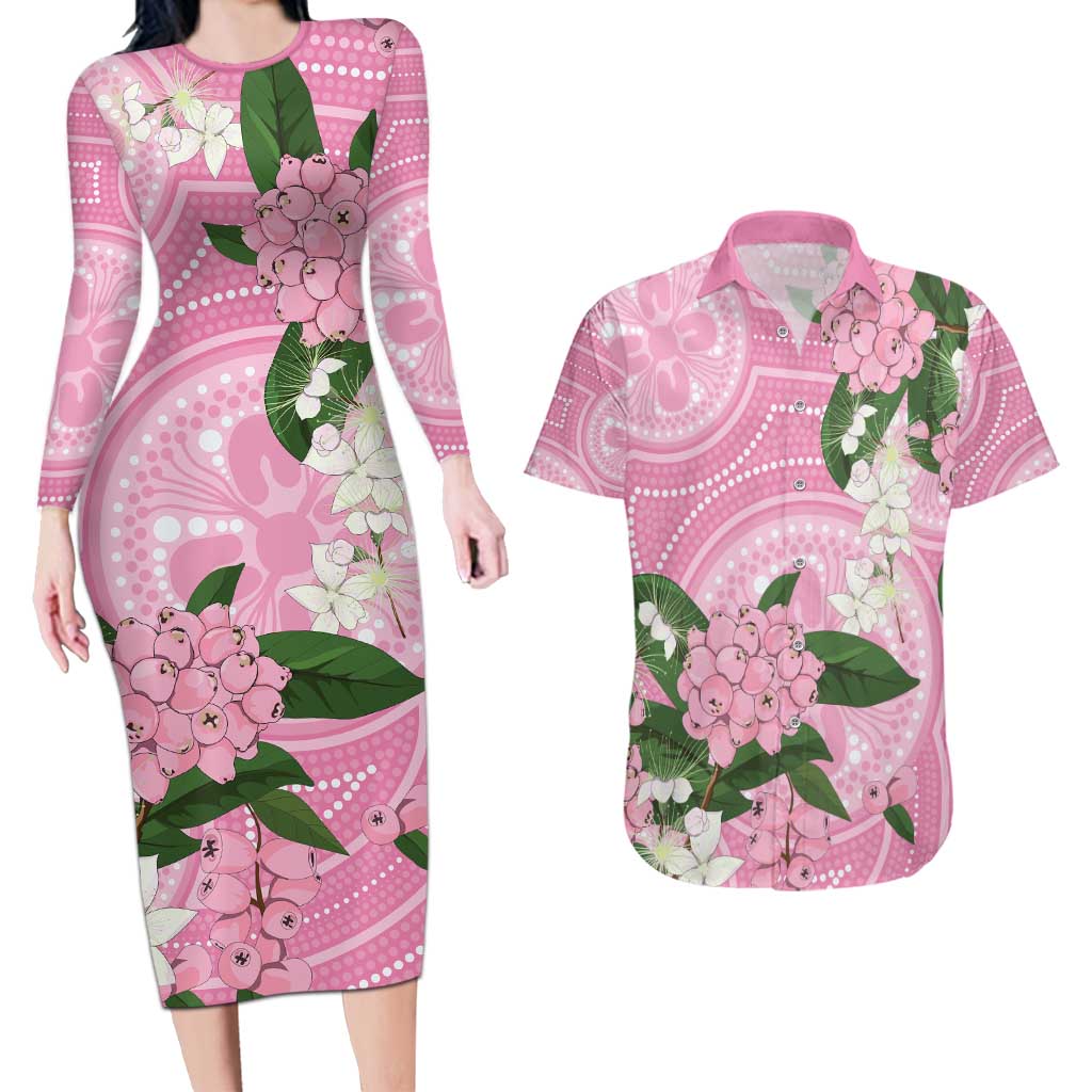 Australia Lilly Pilly Riberry Couples Matching Long Sleeve Bodycon Dress and Hawaiian Shirt Aussie Native Flowers Indigenous Art - Aussie Hoodie