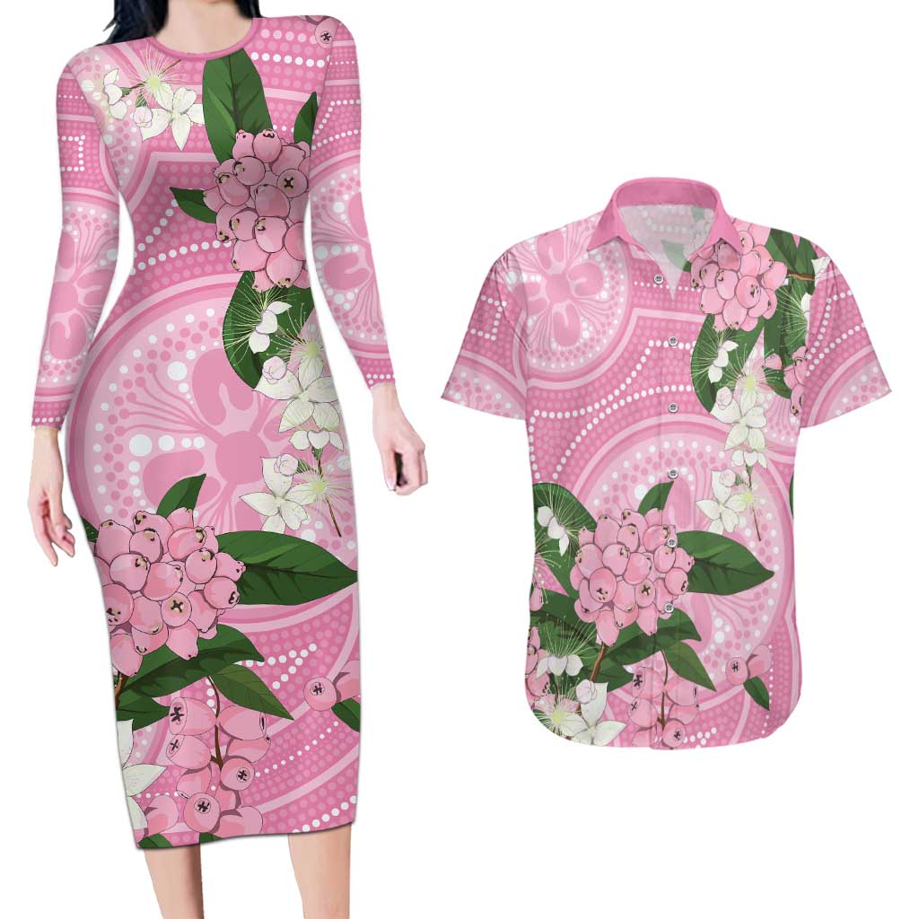 Australia Lilly Pilly Riberry Couples Matching Long Sleeve Bodycon Dress and Hawaiian Shirt Aussie Native Flowers Indigenous Art - Aussie Hoodie