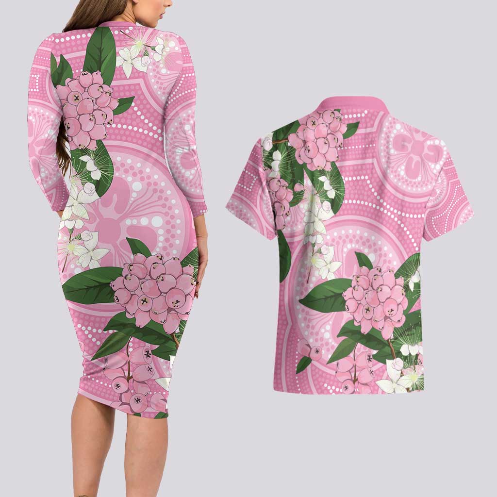 Australia Lilly Pilly Riberry Couples Matching Long Sleeve Bodycon Dress and Hawaiian Shirt Aussie Native Flowers Indigenous Art - Aussie Hoodie