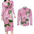 Australia Lilly Pilly Riberry Couples Matching Long Sleeve Bodycon Dress and Long Sleeve Button Shirt Aussie Native Flowers Indigenous Art - Aussie Hoodie