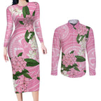 Australia Lilly Pilly Riberry Couples Matching Long Sleeve Bodycon Dress and Long Sleeve Button Shirt Aussie Native Flowers Indigenous Art - Aussie Hoodie