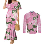 Australia Lilly Pilly Riberry Couples Matching Mermaid Dress and Long Sleeve Button Shirt Aussie Native Flowers Indigenous Art - Aussie Hoodie