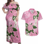 Australia Lilly Pilly Riberry Couples Matching Off Shoulder Maxi Dress and Hawaiian Shirt Aussie Native Flowers Indigenous Art - Aussie Hoodie