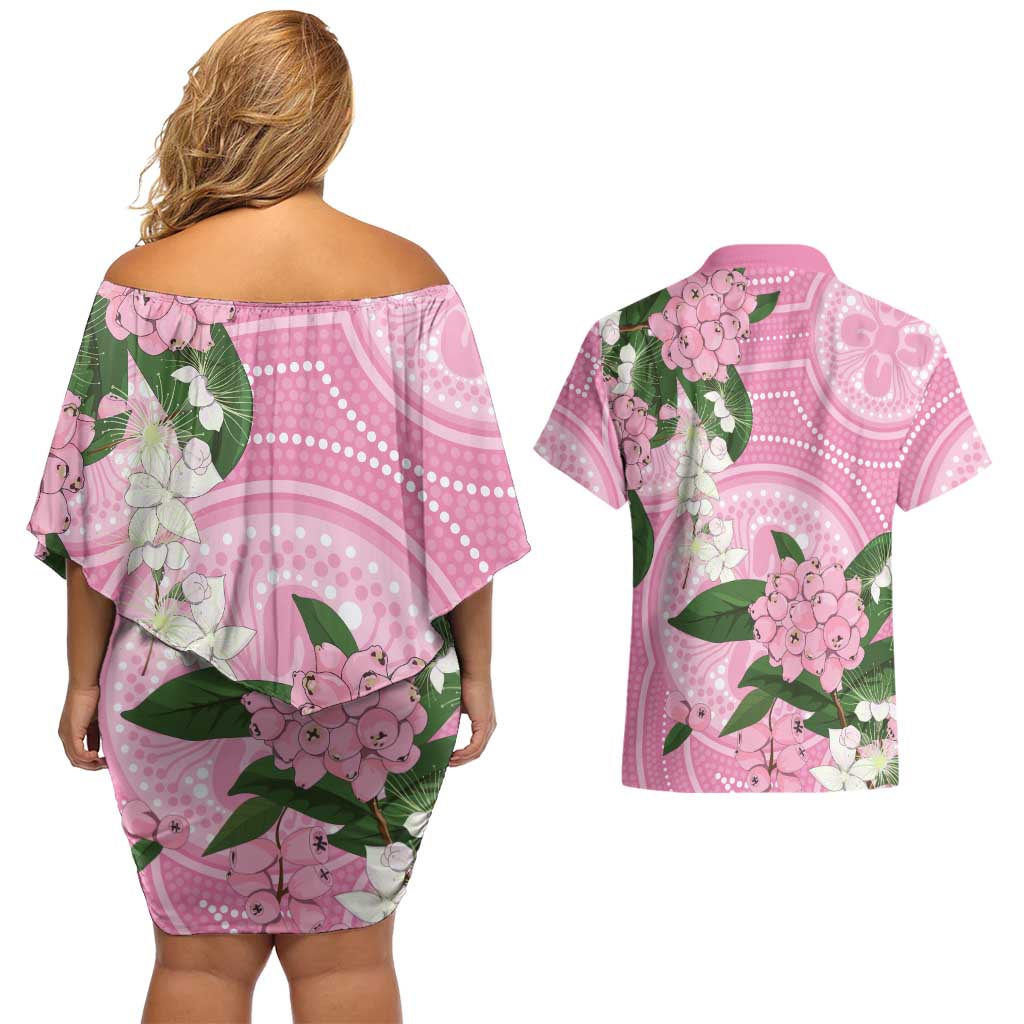 Australia Lilly Pilly Riberry Couples Matching Off Shoulder Short Dress and Hawaiian Shirt Aussie Native Flowers Indigenous Art - Aussie Hoodie