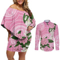 Australia Lilly Pilly Riberry Couples Matching Off Shoulder Short Dress and Long Sleeve Button Shirt Aussie Native Flowers Indigenous Art - Aussie Hoodie