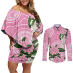 Australia Lilly Pilly Riberry Couples Matching Off Shoulder Short Dress and Long Sleeve Button Shirt Aussie Native Flowers Indigenous Art - Aussie Hoodie