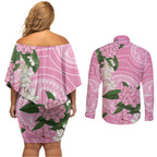 Australia Lilly Pilly Riberry Couples Matching Off Shoulder Short Dress and Long Sleeve Button Shirt Aussie Native Flowers Indigenous Art - Aussie Hoodie