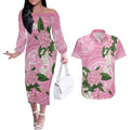 Australia Lilly Pilly Riberry Couples Matching Off The Shoulder Long Sleeve Dress and Hawaiian Shirt Aussie Native Flowers Indigenous Art - Aussie Hoodie