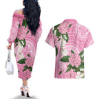 Australia Lilly Pilly Riberry Couples Matching Off The Shoulder Long Sleeve Dress and Hawaiian Shirt Aussie Native Flowers Indigenous Art - Aussie Hoodie