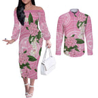 Australia Lilly Pilly Riberry Couples Matching Off The Shoulder Long Sleeve Dress and Long Sleeve Button Shirt Aussie Native Flowers Indigenous Art - Aussie Hoodie