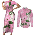 Australia Lilly Pilly Riberry Couples Matching Short Sleeve Bodycon Dress and Long Sleeve Button Shirt Aussie Native Flowers Indigenous Art - Aussie Hoodie