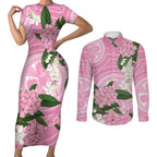Australia Lilly Pilly Riberry Couples Matching Short Sleeve Bodycon Dress and Long Sleeve Button Shirt Aussie Native Flowers Indigenous Art - Aussie Hoodie