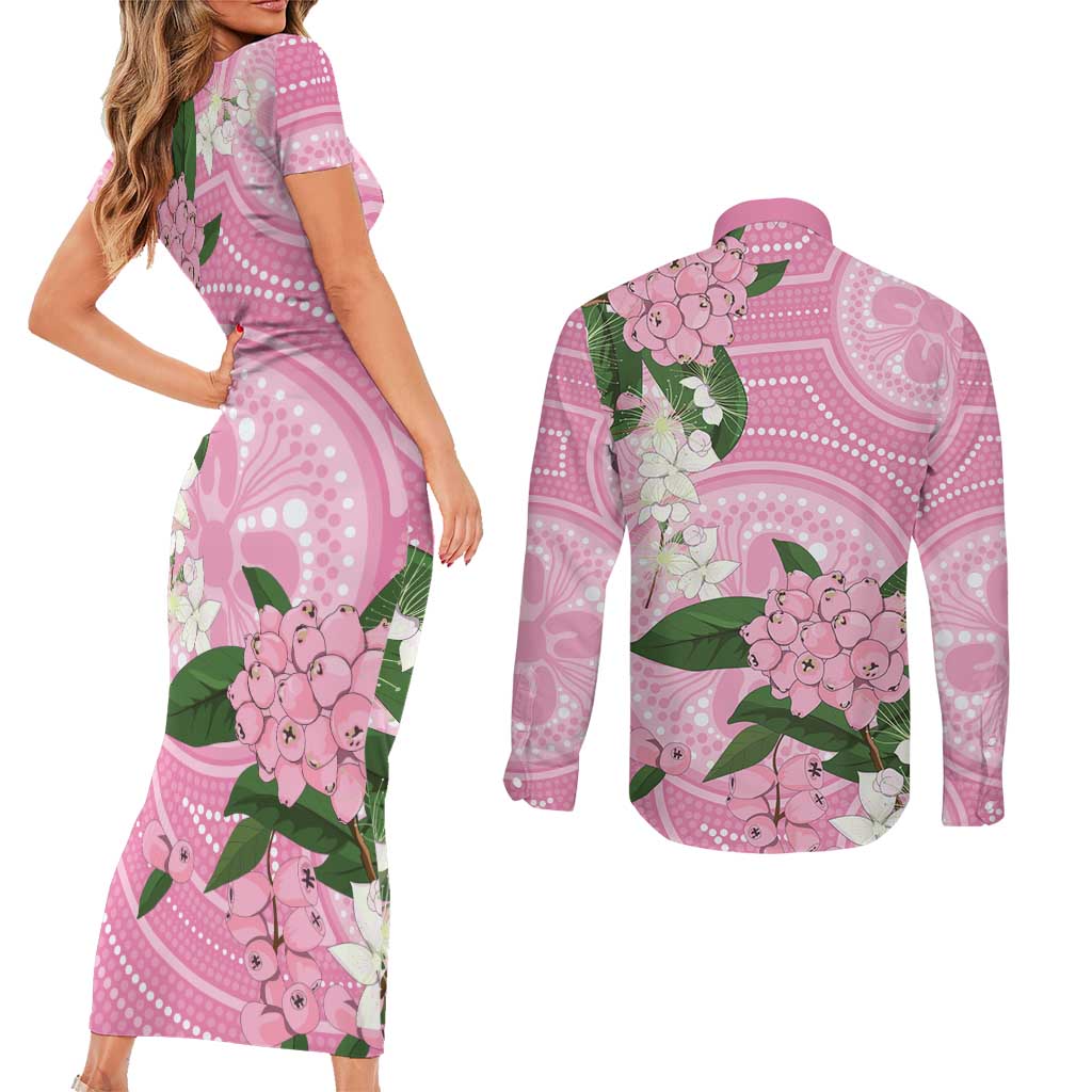 Australia Lilly Pilly Riberry Couples Matching Short Sleeve Bodycon Dress and Long Sleeve Button Shirt Aussie Native Flowers Indigenous Art - Aussie Hoodie