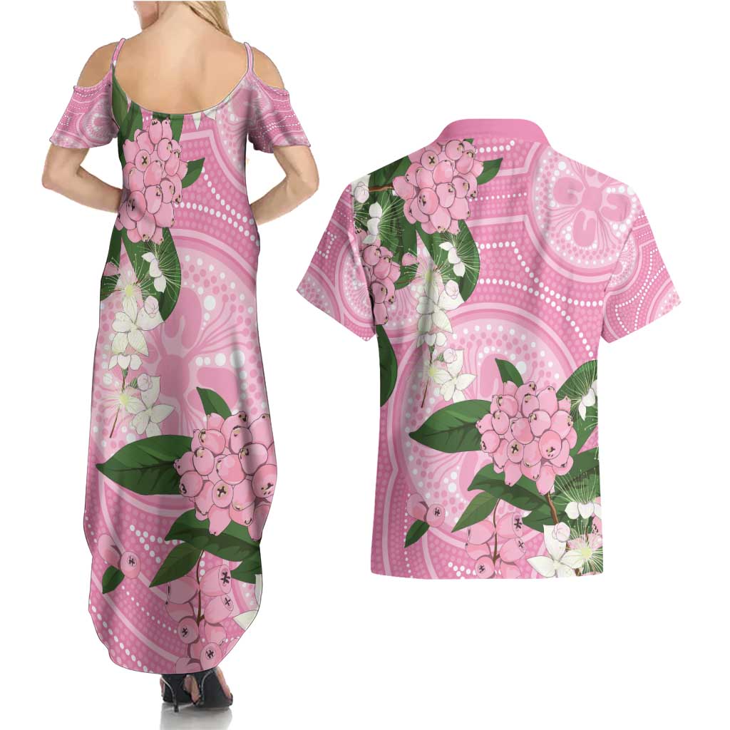 Australia Lilly Pilly Riberry Couples Matching Summer Maxi Dress and Hawaiian Shirt Aussie Native Flowers Indigenous Art - Aussie Hoodie