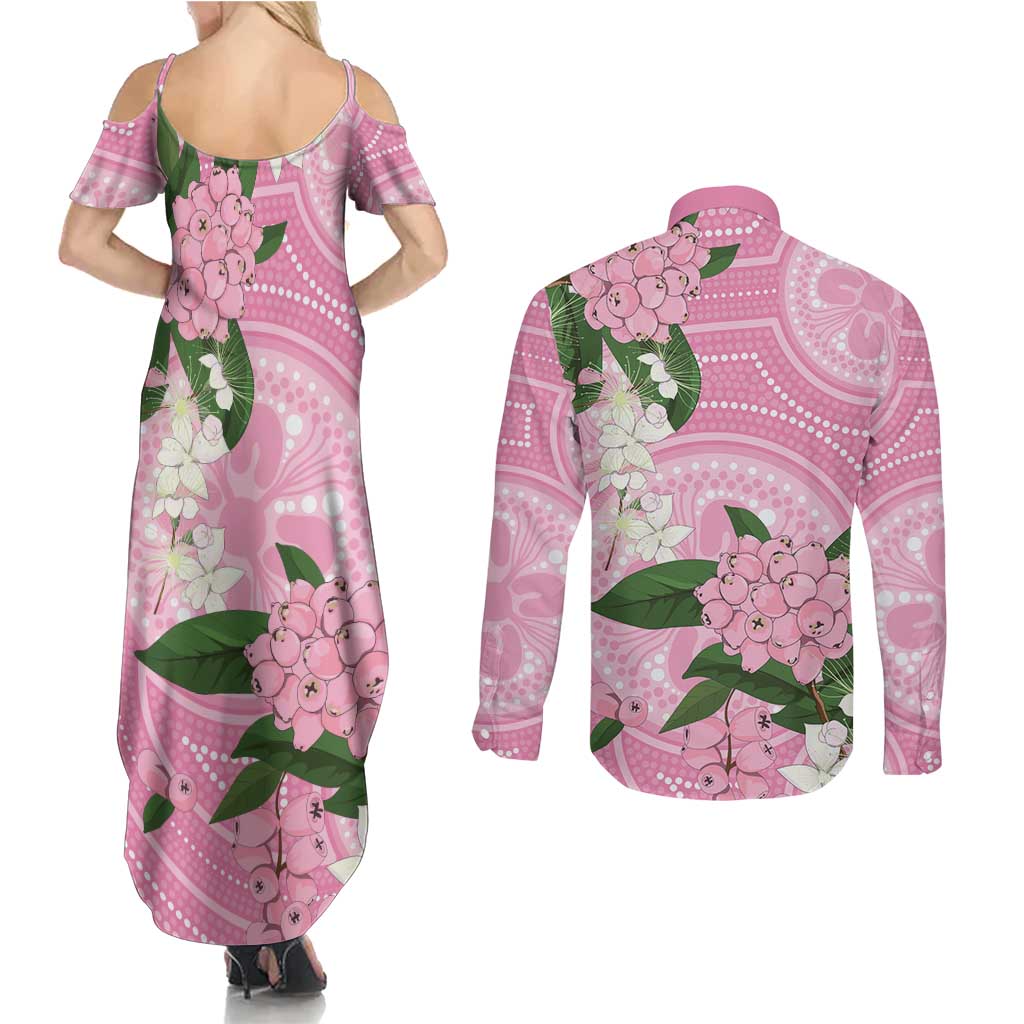 Australia Lilly Pilly Riberry Couples Matching Summer Maxi Dress and Long Sleeve Button Shirt Aussie Native Flowers Indigenous Art - Aussie Hoodie