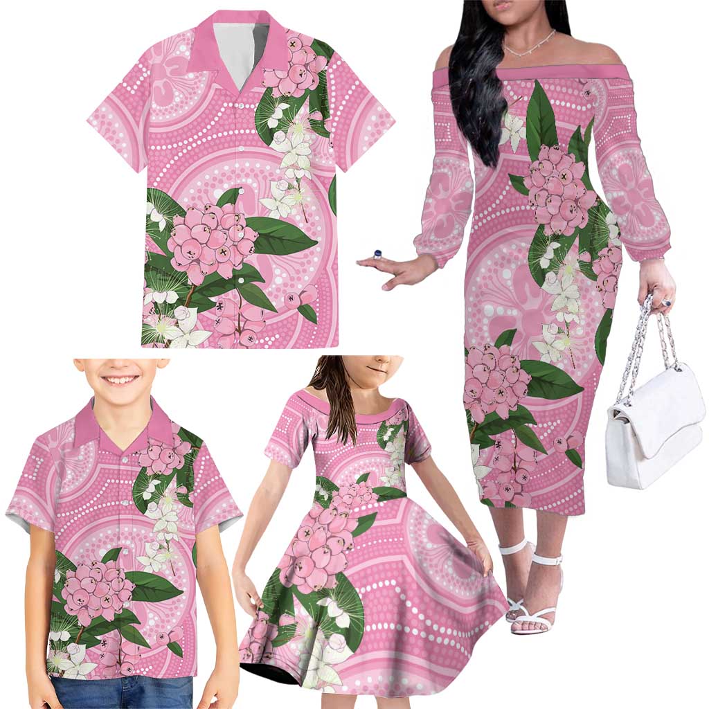 Australia Lilly Pilly Riberry Family Matching Off The Shoulder Long Sleeve Dress and Hawaiian Shirt Aussie Native Flowers Indigenous Art - Aussie Hoodie