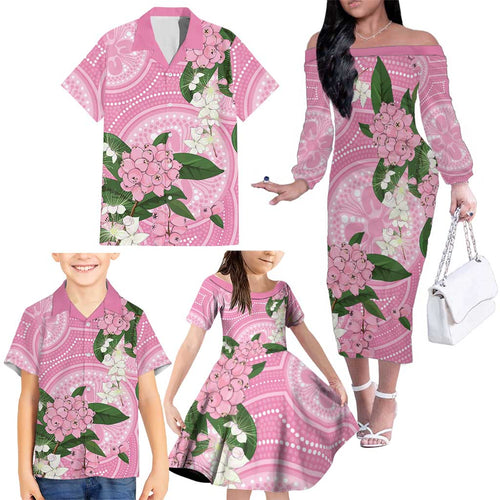 Australia Lilly Pilly Riberry Family Matching Off The Shoulder Long Sleeve Dress and Hawaiian Shirt Aussie Native Flowers Indigenous Art - Aussie Hoodie
