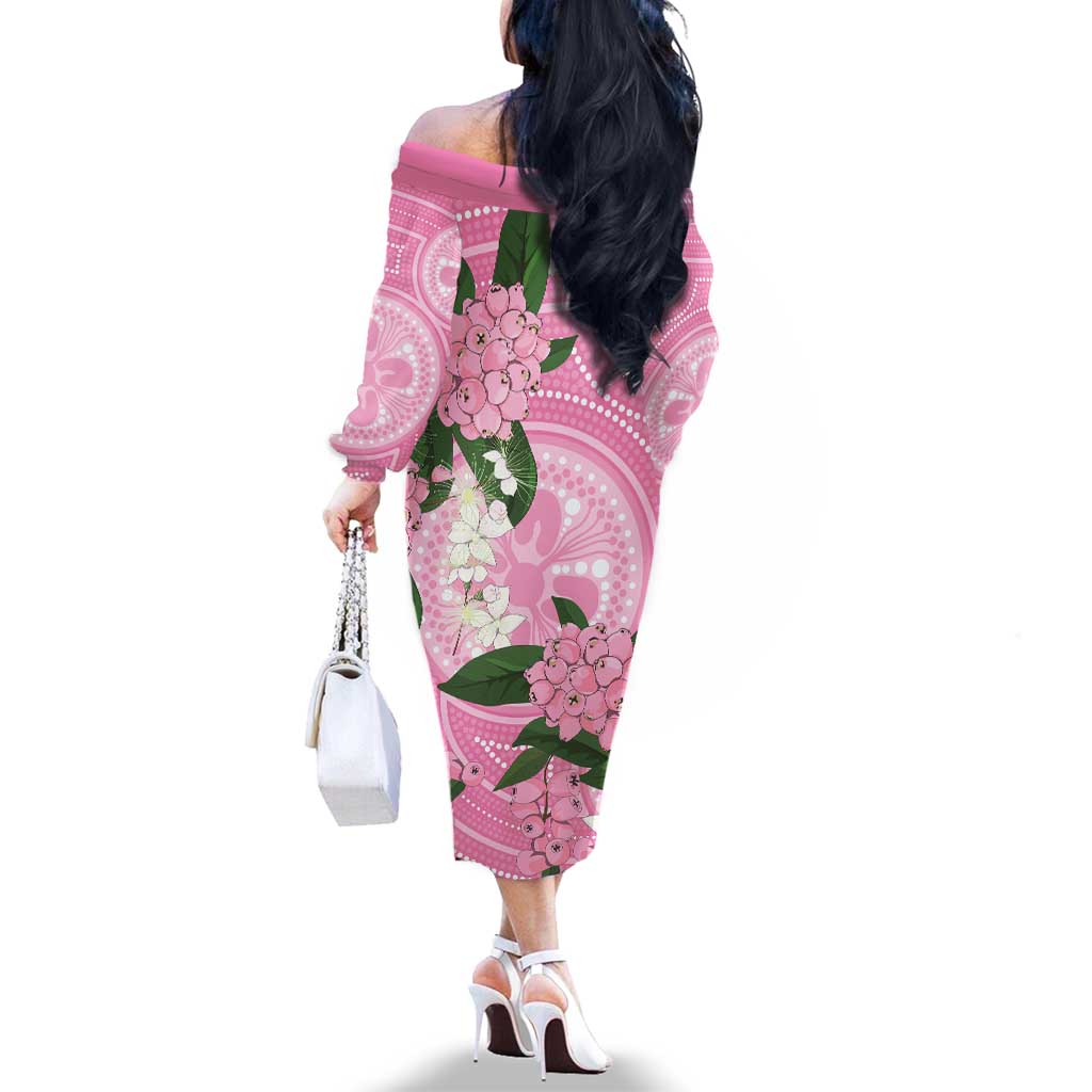 Australia Lilly Pilly Riberry Family Matching Off The Shoulder Long Sleeve Dress and Hawaiian Shirt Aussie Native Flowers Indigenous Art - Aussie Hoodie