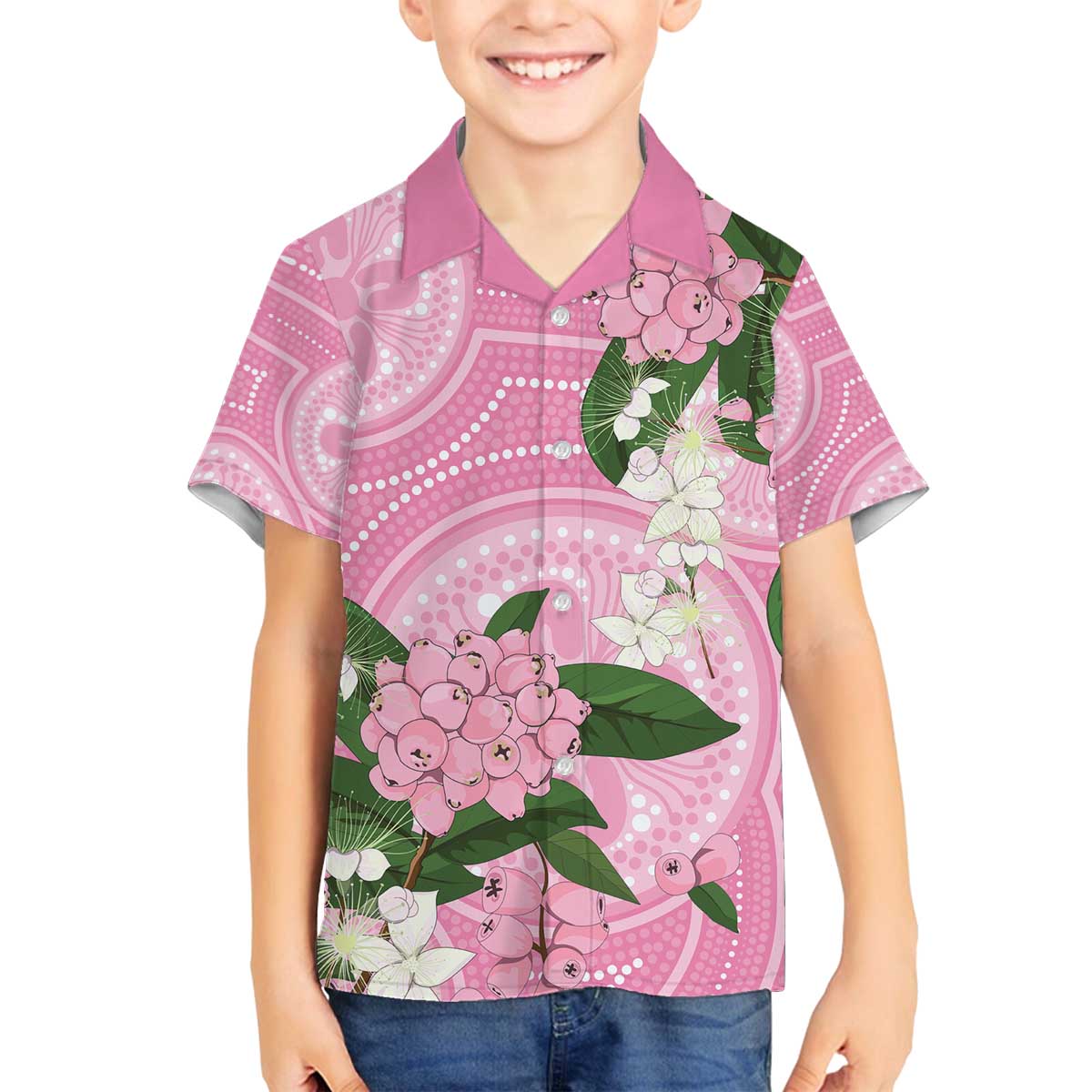 Australia Lilly Pilly Riberry Family Matching Off The Shoulder Long Sleeve Dress and Hawaiian Shirt Aussie Native Flowers Indigenous Art - Aussie Hoodie