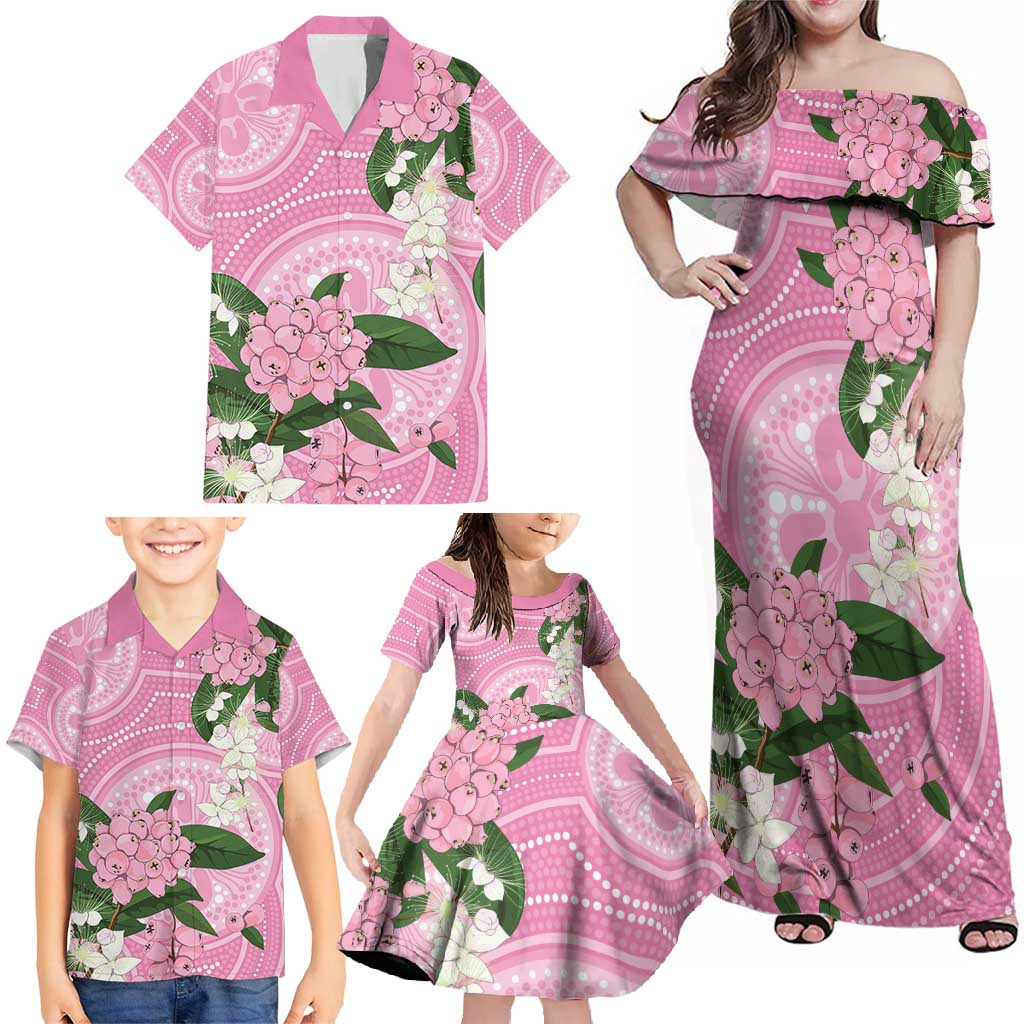 Australia Lilly Pilly Riberry Family Matching Off Shoulder Maxi Dress and Hawaiian Shirt Aussie Native Flowers Indigenous Art - Aussie Hoodie