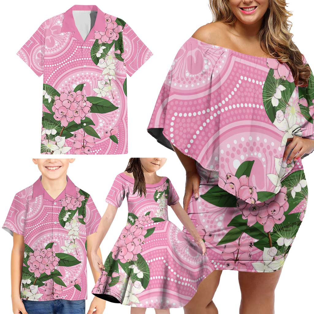 Australia Lilly Pilly Riberry Family Matching Off Shoulder Short Dress and Hawaiian Shirt Aussie Native Flowers Indigenous Art - Aussie Hoodie