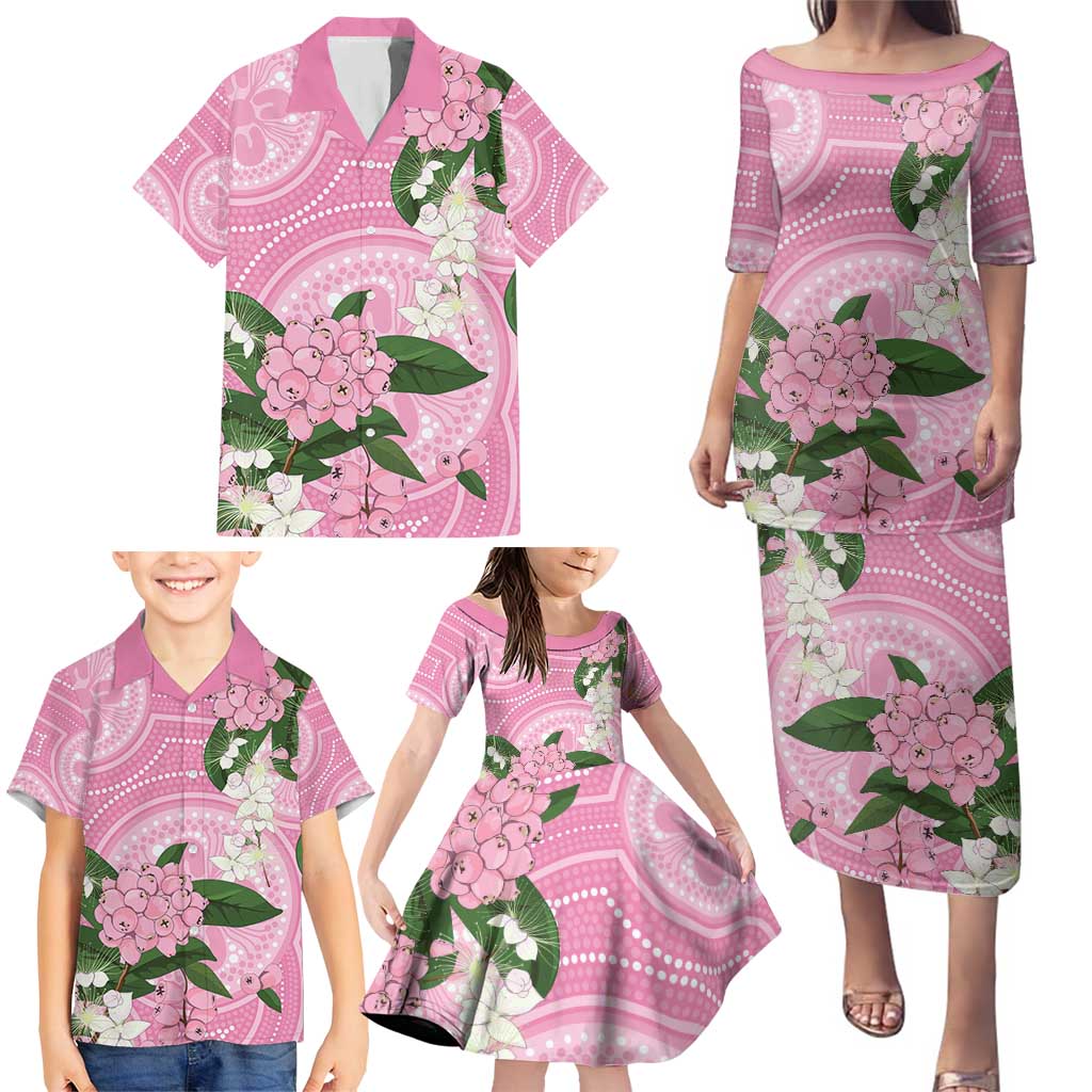 Australia Lilly Pilly Riberry Family Matching Puletasi and Hawaiian Shirt Aussie Native Flowers Indigenous Art - Aussie Hoodie