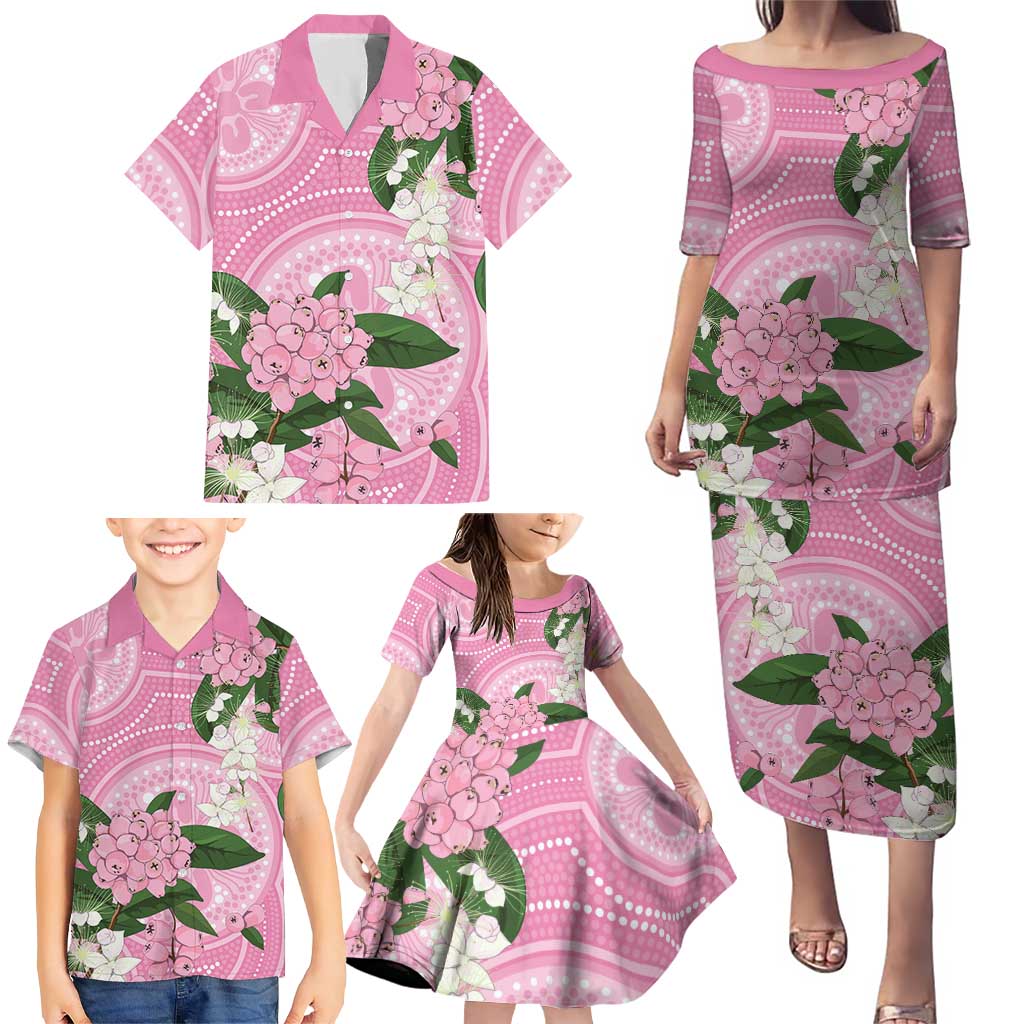Australia Lilly Pilly Riberry Family Matching Puletasi and Hawaiian Shirt Aussie Native Flowers Indigenous Art - Aussie Hoodie