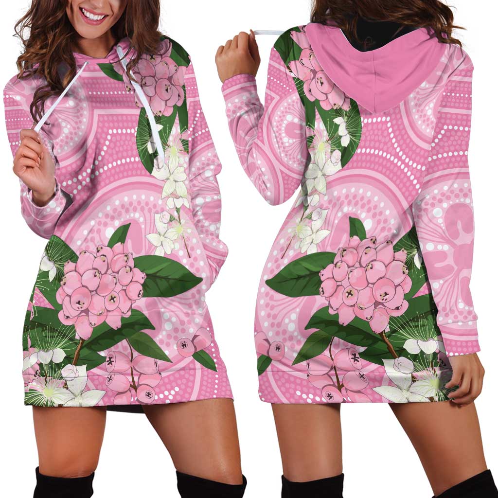 Australia Lilly Pilly Riberry Hoodie Dress Aussie Native Flowers Indigenous Art - Aussie Hoodie