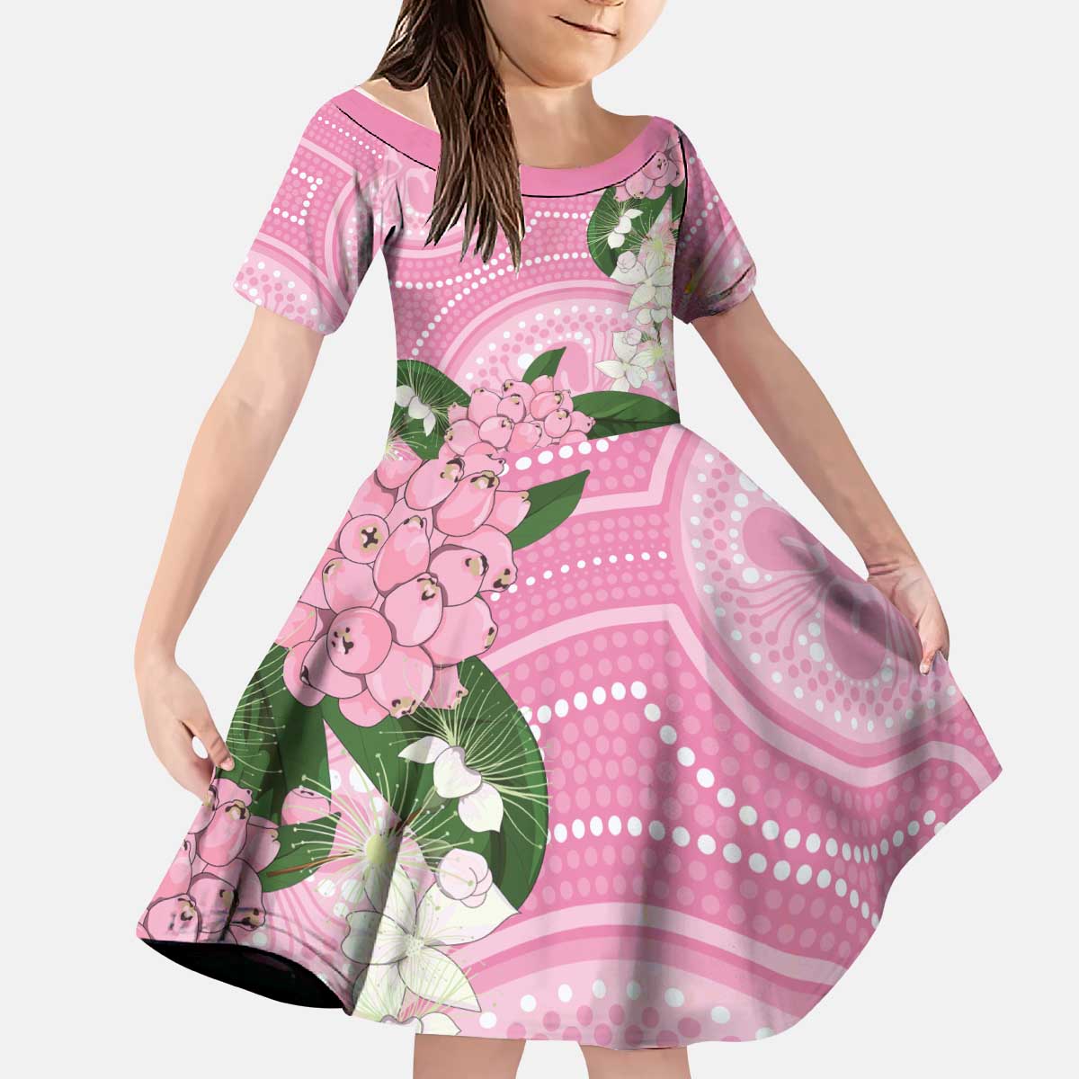 Australia Lilly Pilly Riberry Kid Short Sleeve Dress Aussie Native Flowers Indigenous Art - Aussie Hoodie