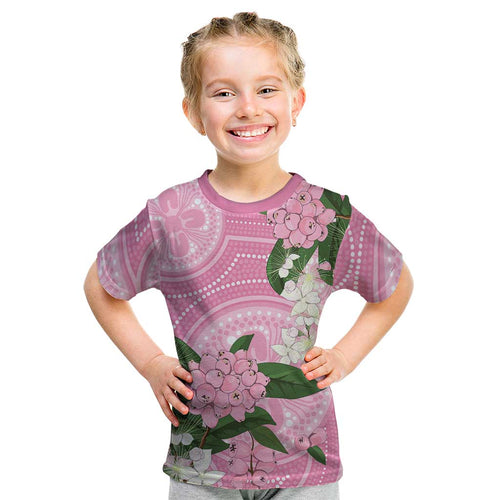 Australia Lilly Pilly Riberry Kid T Shirt Aussie Native Flowers Indigenous Art - Aussie Hoodie