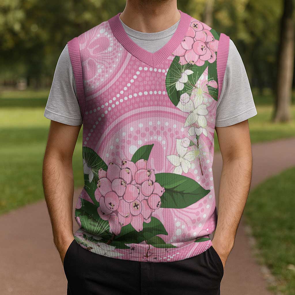 Australia Lilly Pilly Riberry Christmas Knitted V-Neck Vest Aussie Native Flowers Indigenous Art - Aussie Hoodie