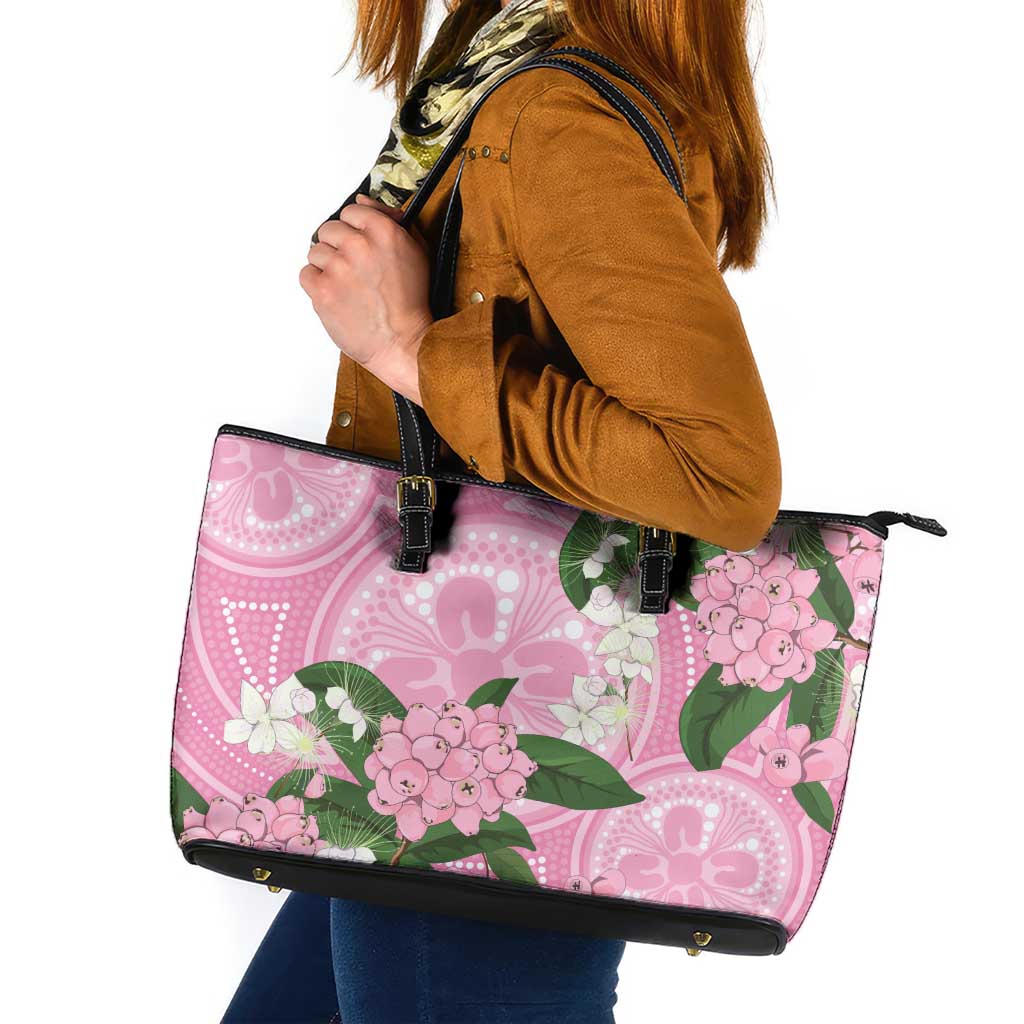 Australia Lilly Pilly Riberry Leather Tote Bag Aussie Native Flowers Indigenous Art - Aussie Hoodie