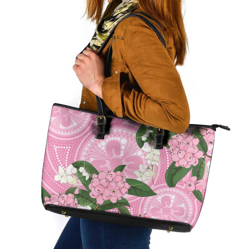 Australia Lilly Pilly Riberry Leather Tote Bag Aussie Native Flowers Indigenous Art - Aussie Hoodie