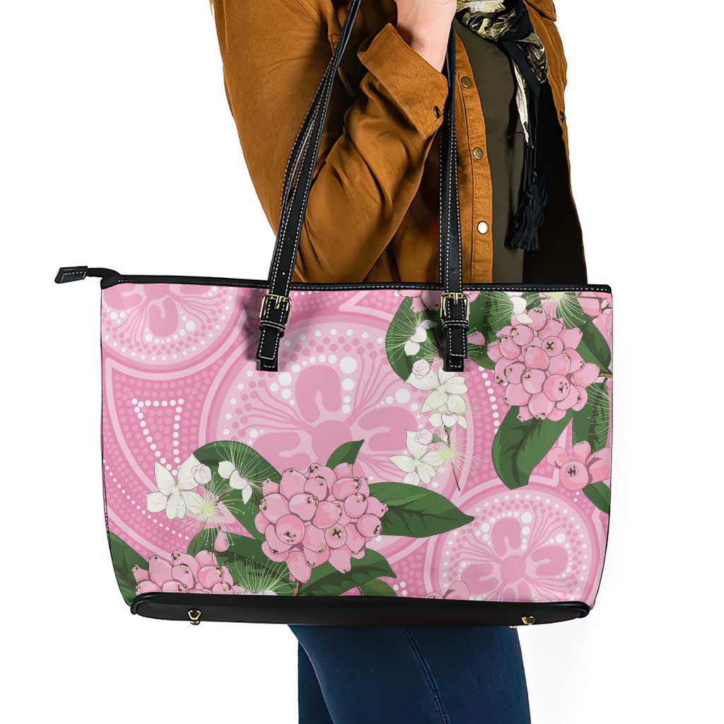 Australia Lilly Pilly Riberry Leather Tote Bag Aussie Native Flowers Indigenous Art - Aussie Hoodie