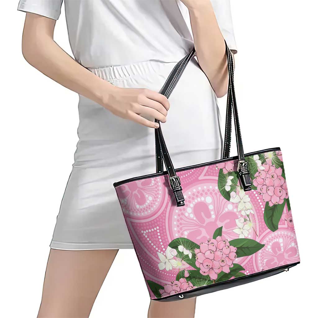 Australia Lilly Pilly Riberry Leather Tote Bag Aussie Native Flowers Indigenous Art - Aussie Hoodie