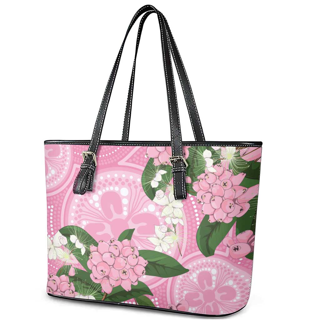 Australia Lilly Pilly Riberry Leather Tote Bag Aussie Native Flowers Indigenous Art - Aussie Hoodie