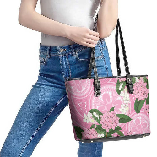 Australia Lilly Pilly Riberry Leather Tote Bag Aussie Native Flowers Indigenous Art - Aussie Hoodie