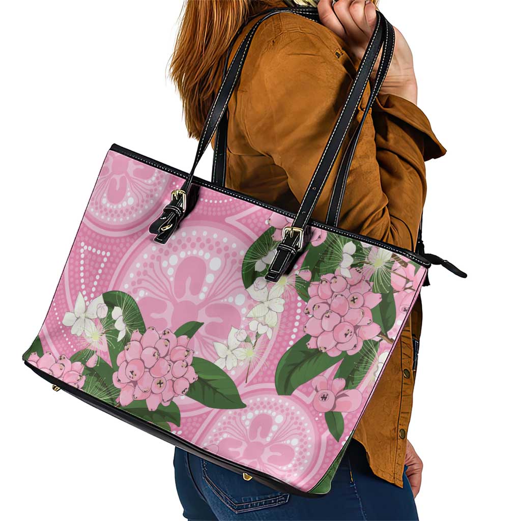 Australia Lilly Pilly Riberry Leather Tote Bag Aussie Native Flowers Indigenous Art - Aussie Hoodie